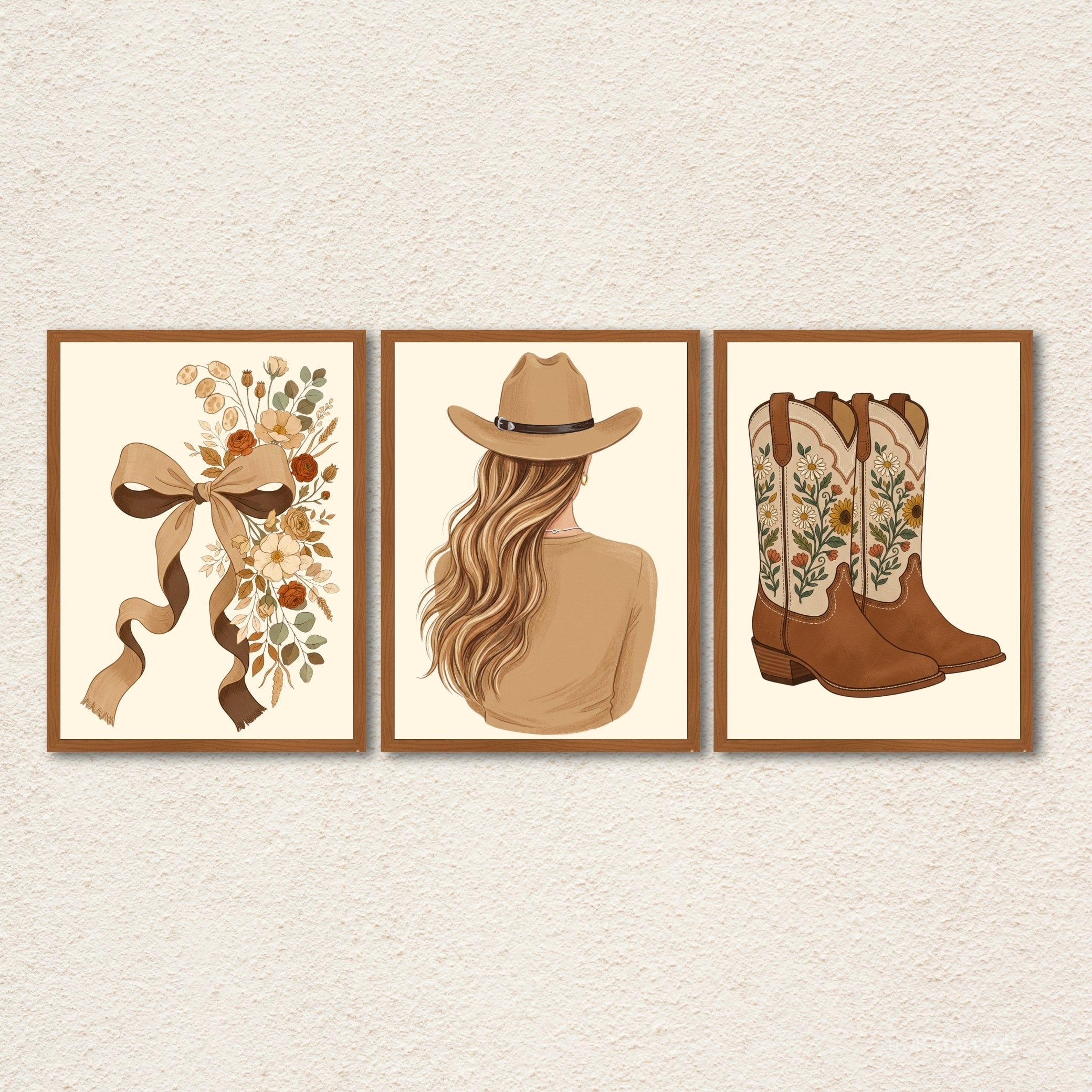 Rustic Cowgirl Boho Framed Wall Art Set of 3