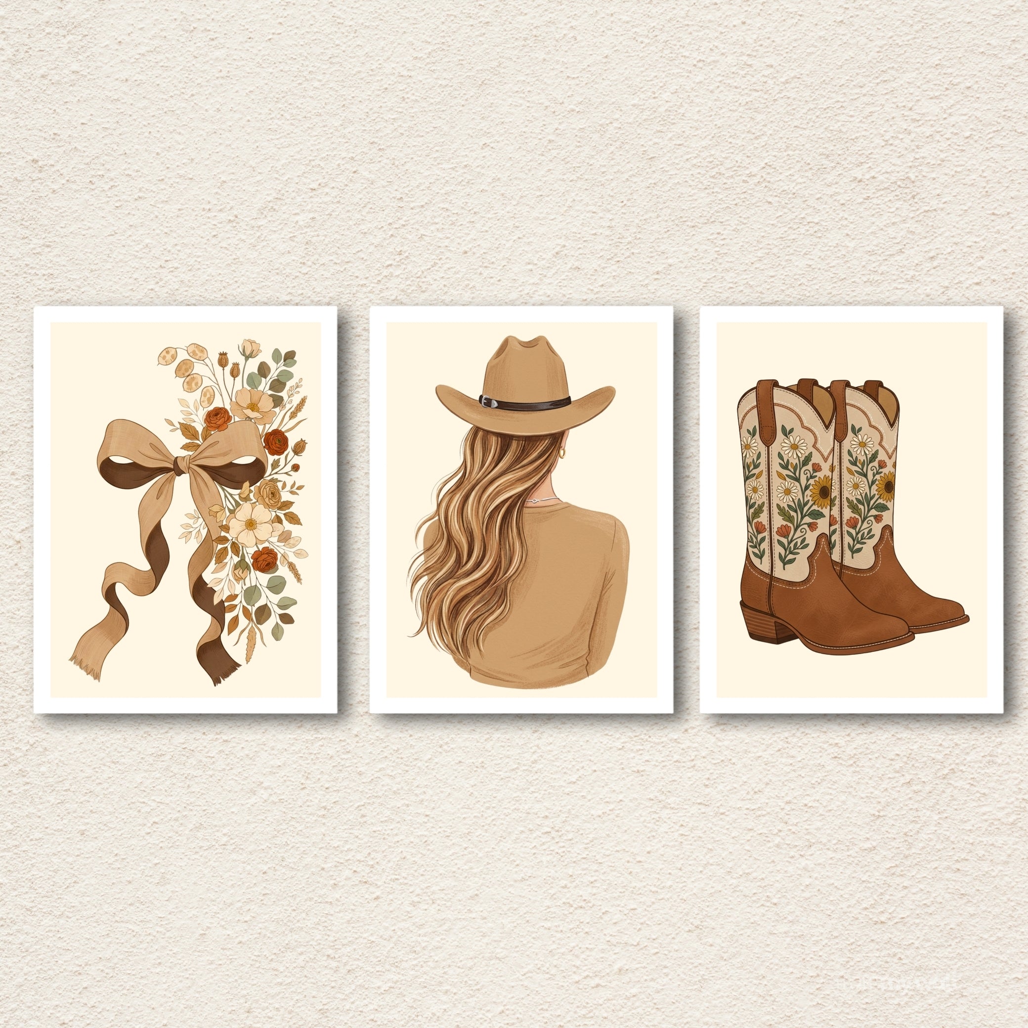 Rustic Cowgirl Boho Framed Wall Art Set of 3