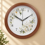 Botanical Floral Wreath Wood Pattern Wall Clock
