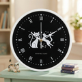 Playful Cats Silhouette White Wall Clock