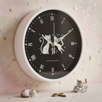 Playful Cats Silhouette White Wall Clock