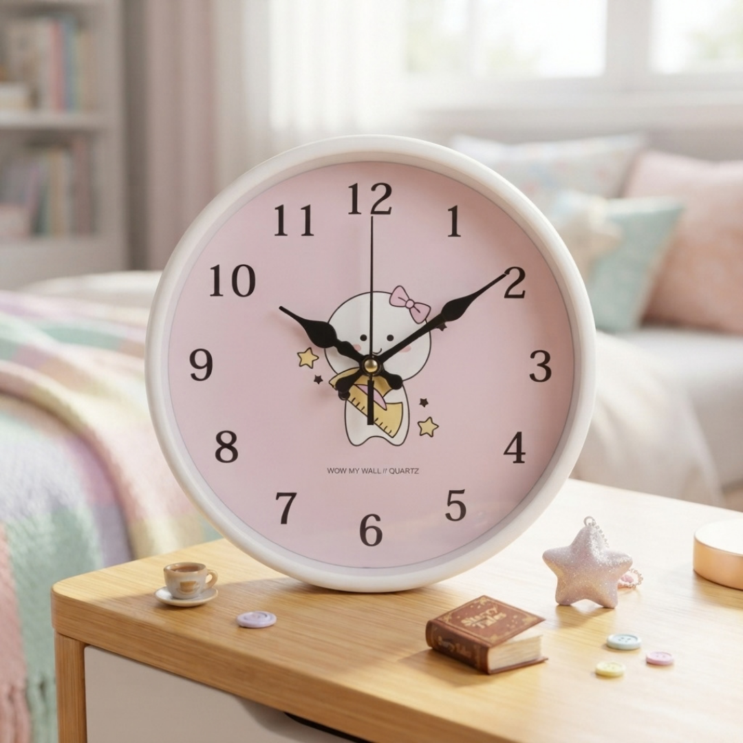 Cute Chibi Character Pastel White Wall Clock