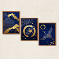Japanese Crane & Gold Floral 3-Piece Wall Art Set