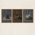 Wabi-Sabi Ceramic Tea Bowl 3-Piece Wall Art Set