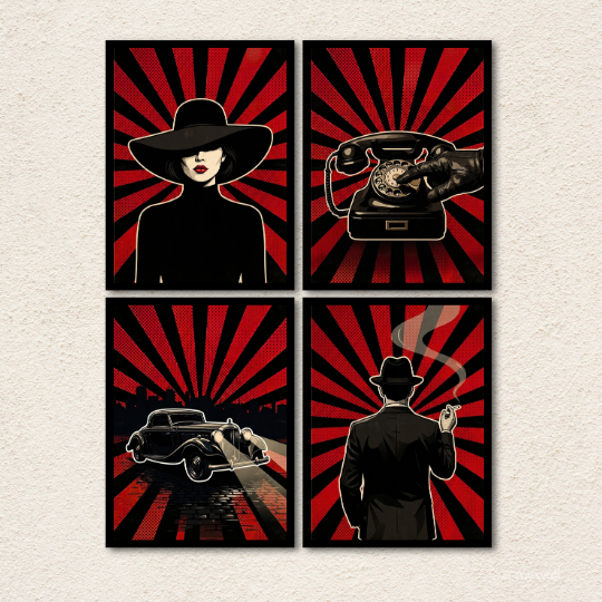 Noir Detective Vintage 4-Piece Wall Art Set