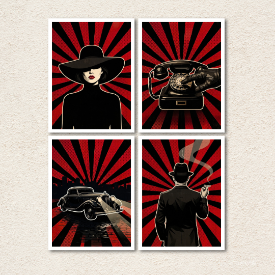 Noir Detective Vintage 4-Piece Wall Art Set
