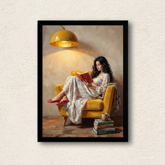 Woman Reading in Armchair Canvas Wall Art