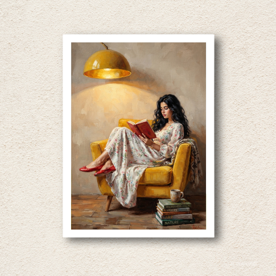 Woman Reading in Armchair Canvas Wall Art