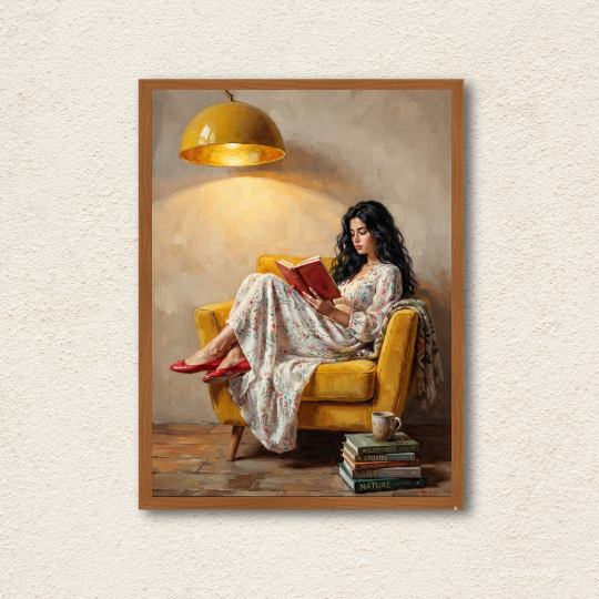 Woman Reading in Armchair Canvas Wall Art