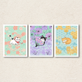 Japanese Cat Illustration 3-Piece Wall Art Set