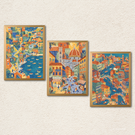 Italian Coastal Towns 3-Piece Wall Art Set