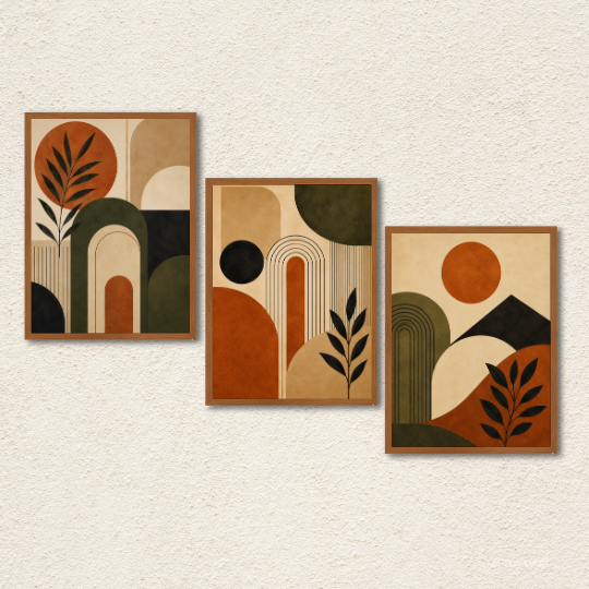 Terracotta & Olive Boho Abstract 3-Piece Wall Art Set