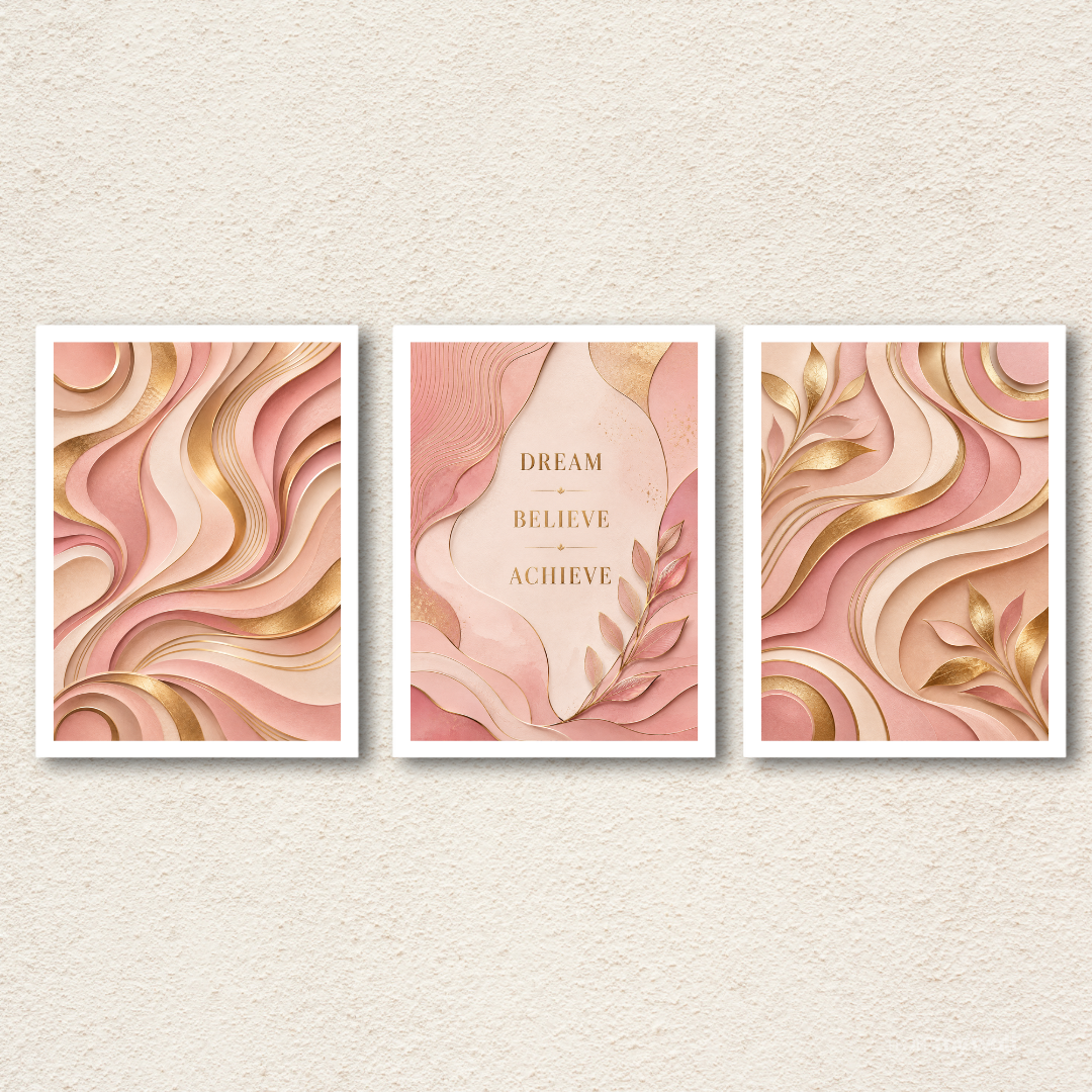 3-Piece Blush Pink & Gold Framed Wall Art Set