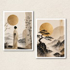 Japandi Landscape & Kimono Wall Art Set