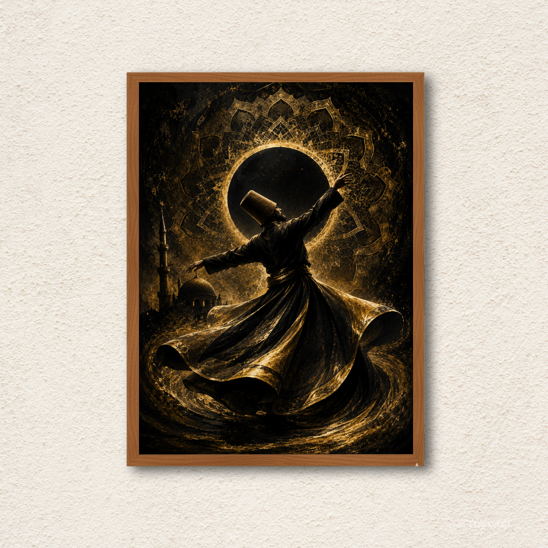 Whirling Sufi Art – Golden Islamic Wall Art Frame