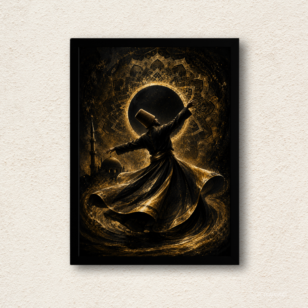 Whirling Sufi Art – Golden Islamic Wall Art Frame