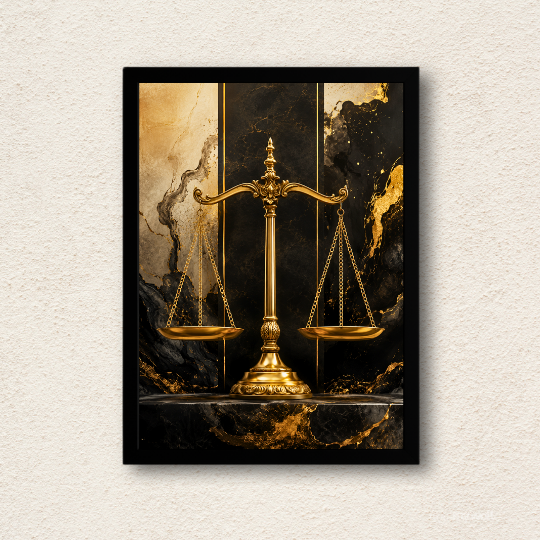 Golden Scales of Justice Marble Wall Art