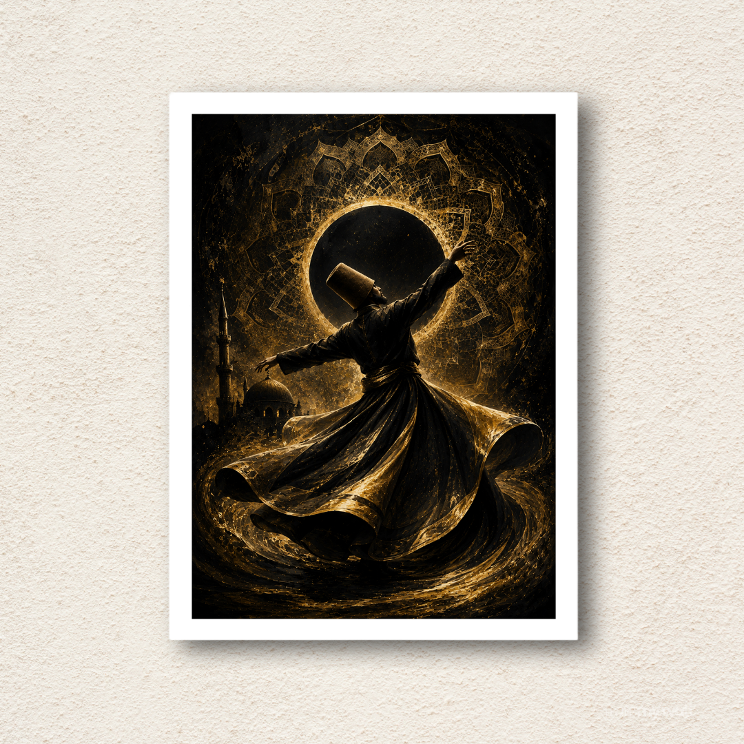 Whirling Sufi Art – Golden Islamic Wall Art Frame