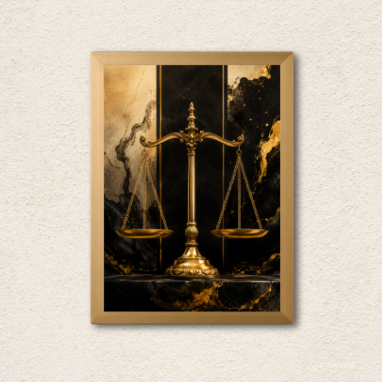 Golden Scales of Justice Marble Wall Art