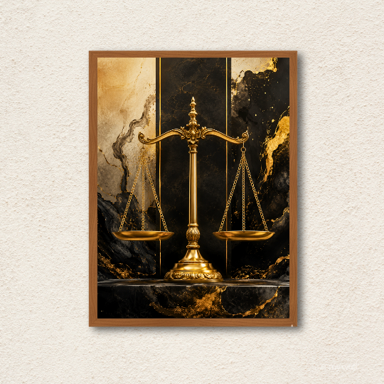 Golden Scales of Justice Marble Wall Art