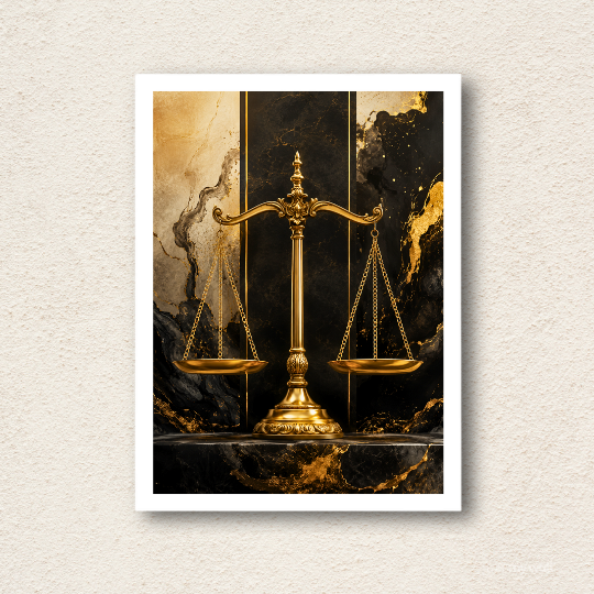 Golden Scales of Justice Marble Wall Art