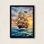 Majestic Ship Sunset Oil Painting Wall Art