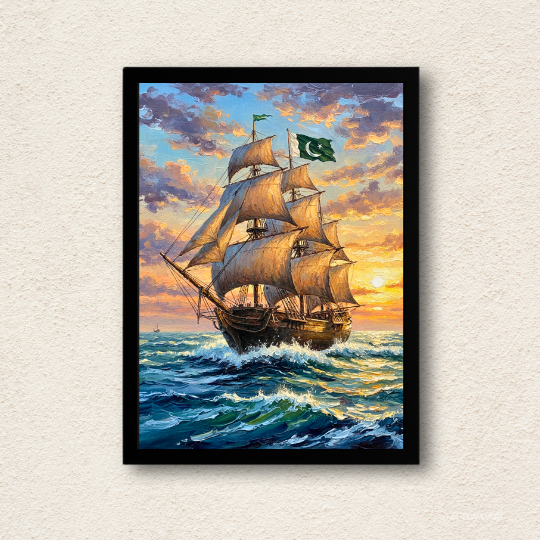 Majestic Ship Sunset Oil Painting Wall Art
