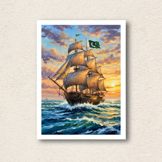 Majestic Ship Sunset Oil Painting Digital Wall Art