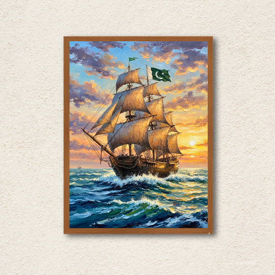 Majestic Ship Sunset Oil Painting Digital Wall Art