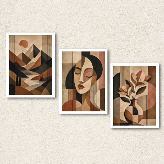 Mid-Century Modern Abstract 3-Piece Wall Art Set
