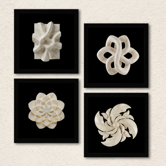 3D Marble Sculpture 4-Piece Wall Art Set