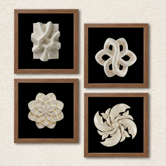 3D Marble Sculpture 4-Piece Wall Art Set
