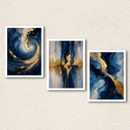 Navy & Gold Abstract Fluid 3-Piece Wall Art Set