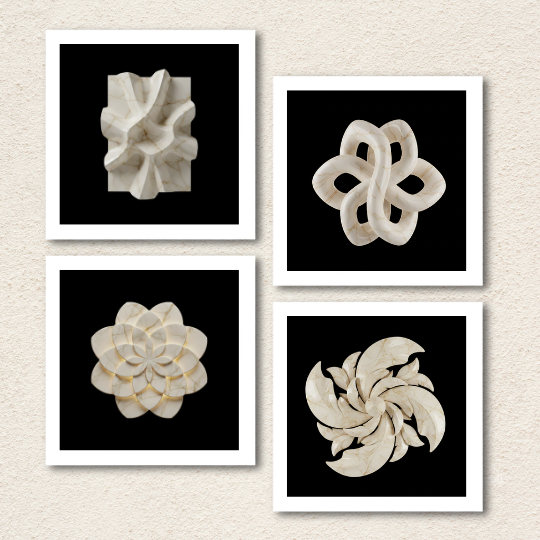 3D Marble Sculpture 4-Piece Wall Art Set