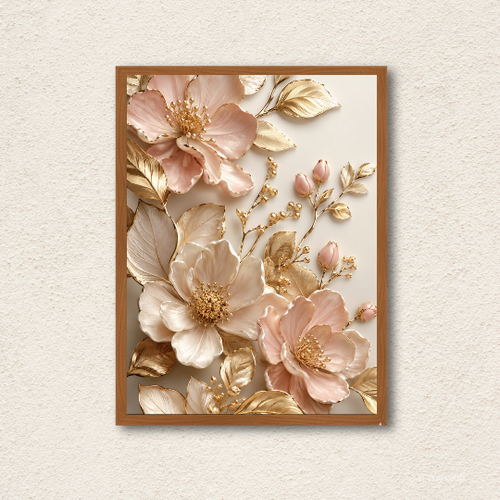 3D Pink & Gold Floral Embossed Wall Art