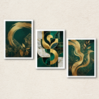 Emerald & Gold Abstract Canvas Art – Set of 3