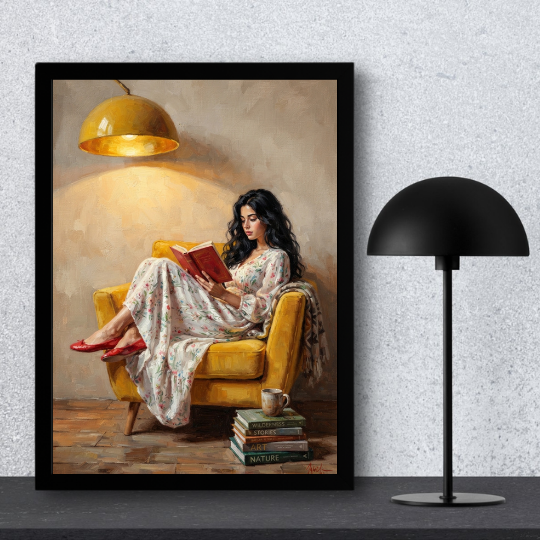 Woman Reading in Armchair Canvas Wall Art