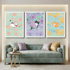 Japanese Cat Illustration 3-Piece Wall Art Set