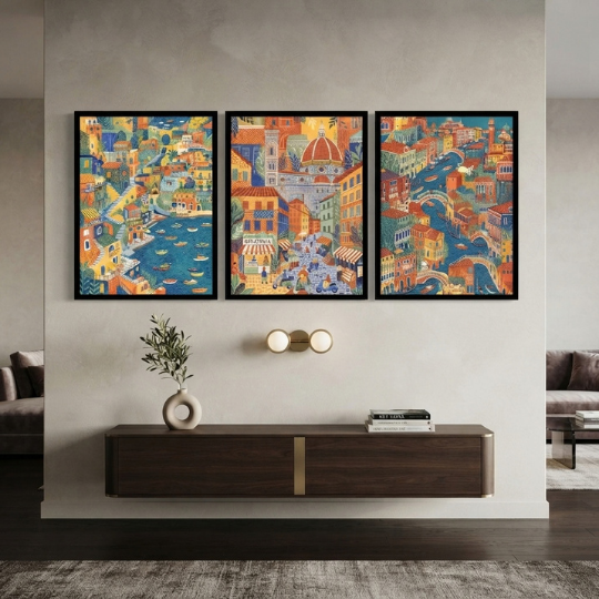 Italian Coastal Towns 3-Piece Wall Art Set
