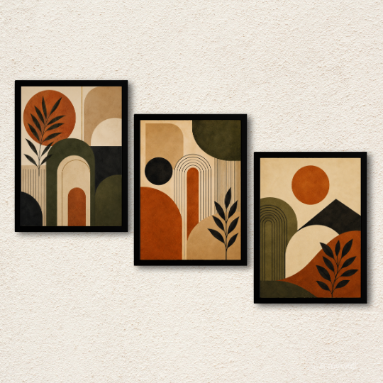 Terracotta & Olive Boho Abstract 3-Piece Wall Art Set