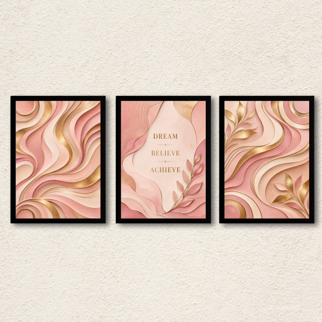 3-Piece Blush Pink & Gold Framed Wall Art Set