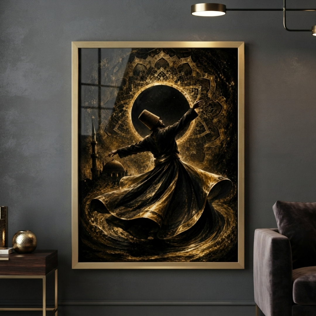Whirling Sufi Art – Golden Islamic Wall Art Frame