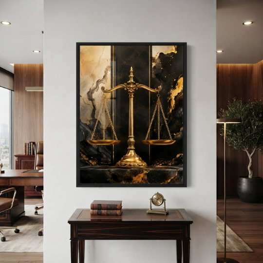 Golden Scales of Justice Marble Wall Art