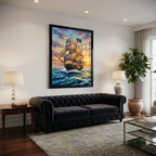 Majestic Ship Sunset Oil Painting Wall Art