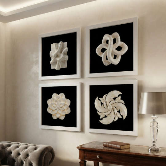 3D Marble Sculpture 4-Piece Wall Art Set