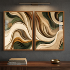 2-Piece Earthy Sage & Sand Abstract Wave Framed Wall Art Set