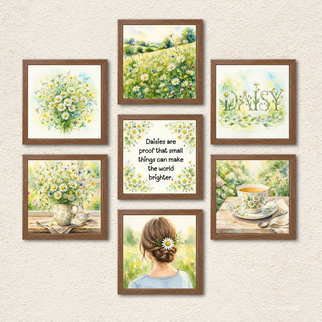 7-Piece Daisy Botanical Gallery Wall Art Set