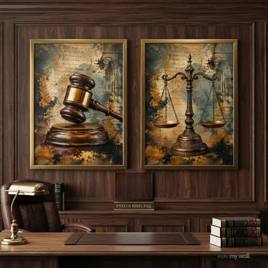 Vintage Law & Justice Scales 2-Piece Wall Art Set