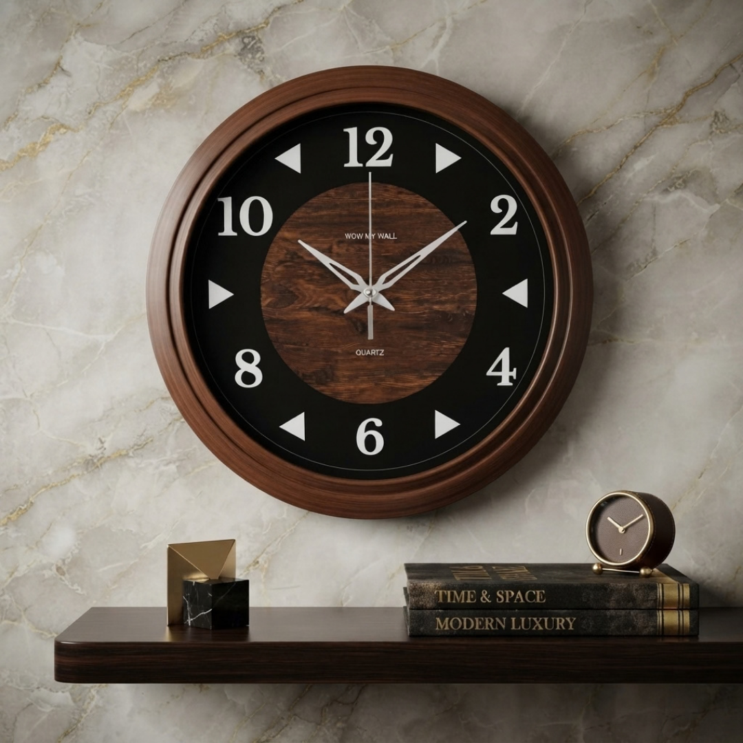 Wood Pattern Wall Clock with Dark Center