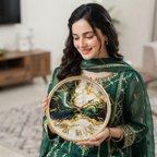 Emerald Green and Gold Marble Wall Clock